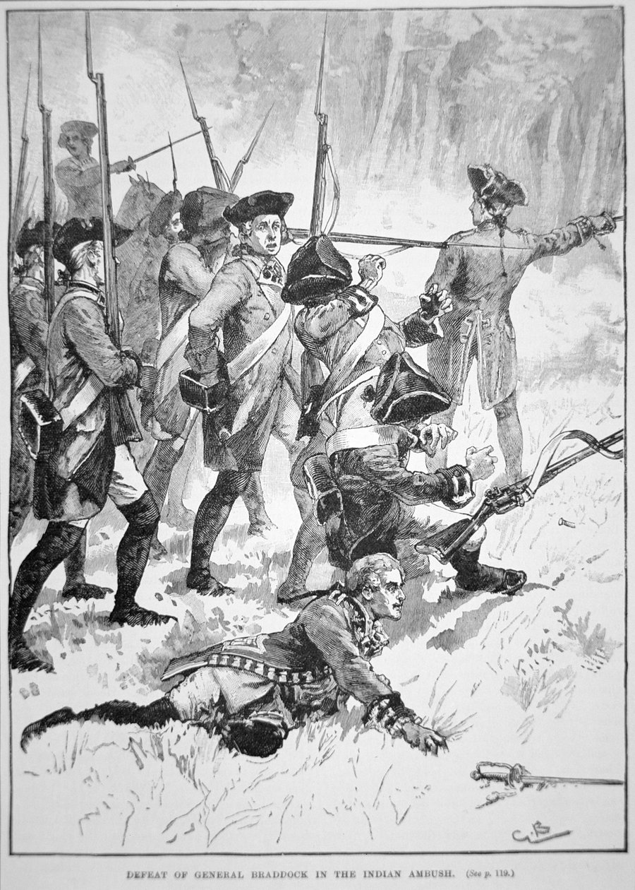 Die Niederlage und der Tod von General Edward Braddock im Indianerhinterhalt von English School