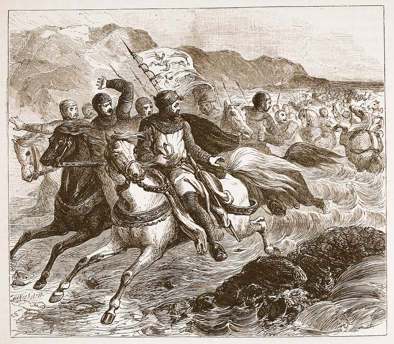 Das Unglück von Johanns Armee bei The Wash, Illustration aus Cassells Illustrierter Geschichte Englands von English School