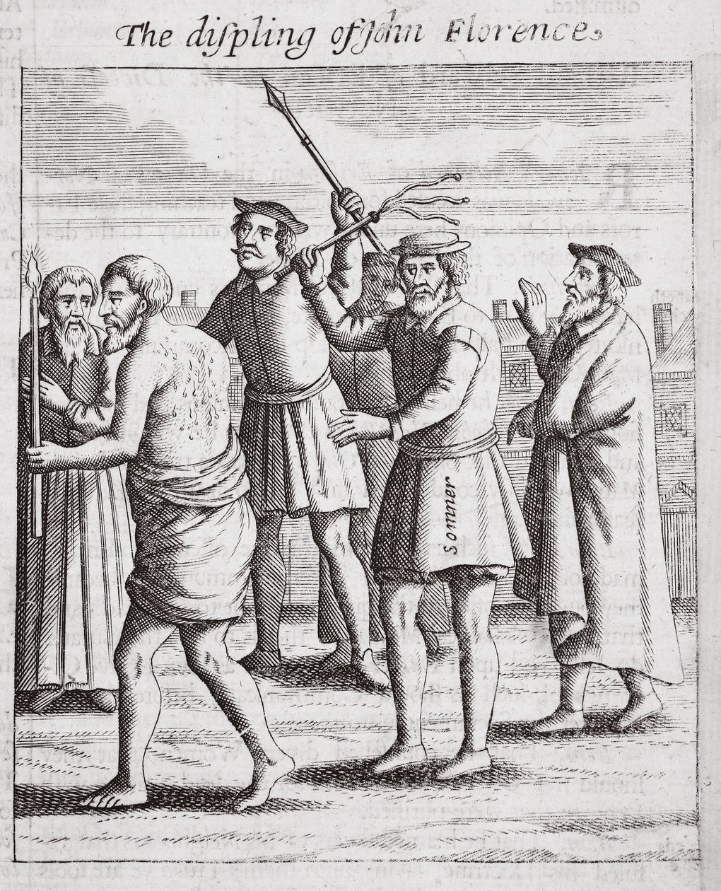 Die Züchtigung von John Florence, Illustration aus Acts and Monuments von John Foxe, neunte Ausgabe, veröffentlicht 1684 von English School
