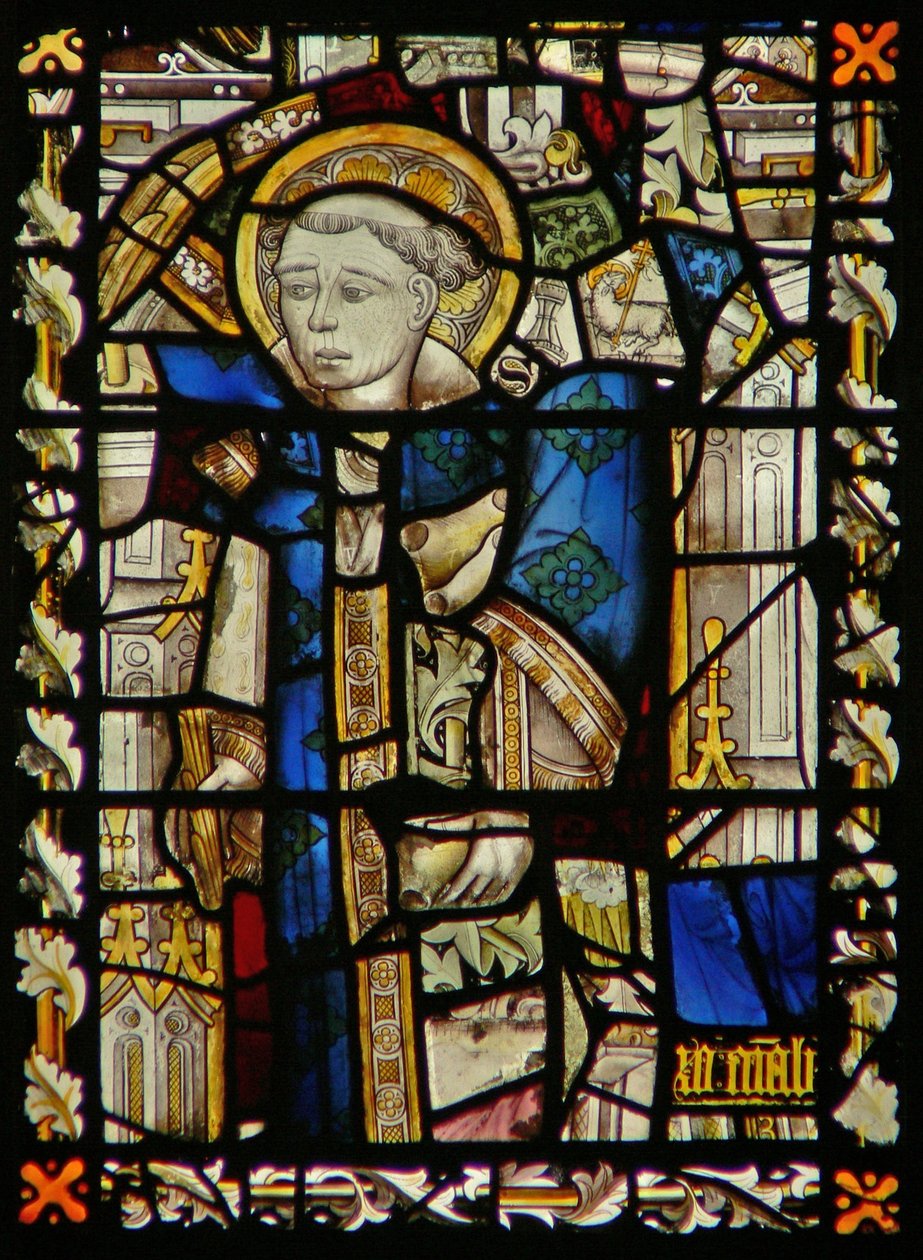 Das Ostfenster, das einen fragmentarischen heiligen Stephanus darstellt von English School