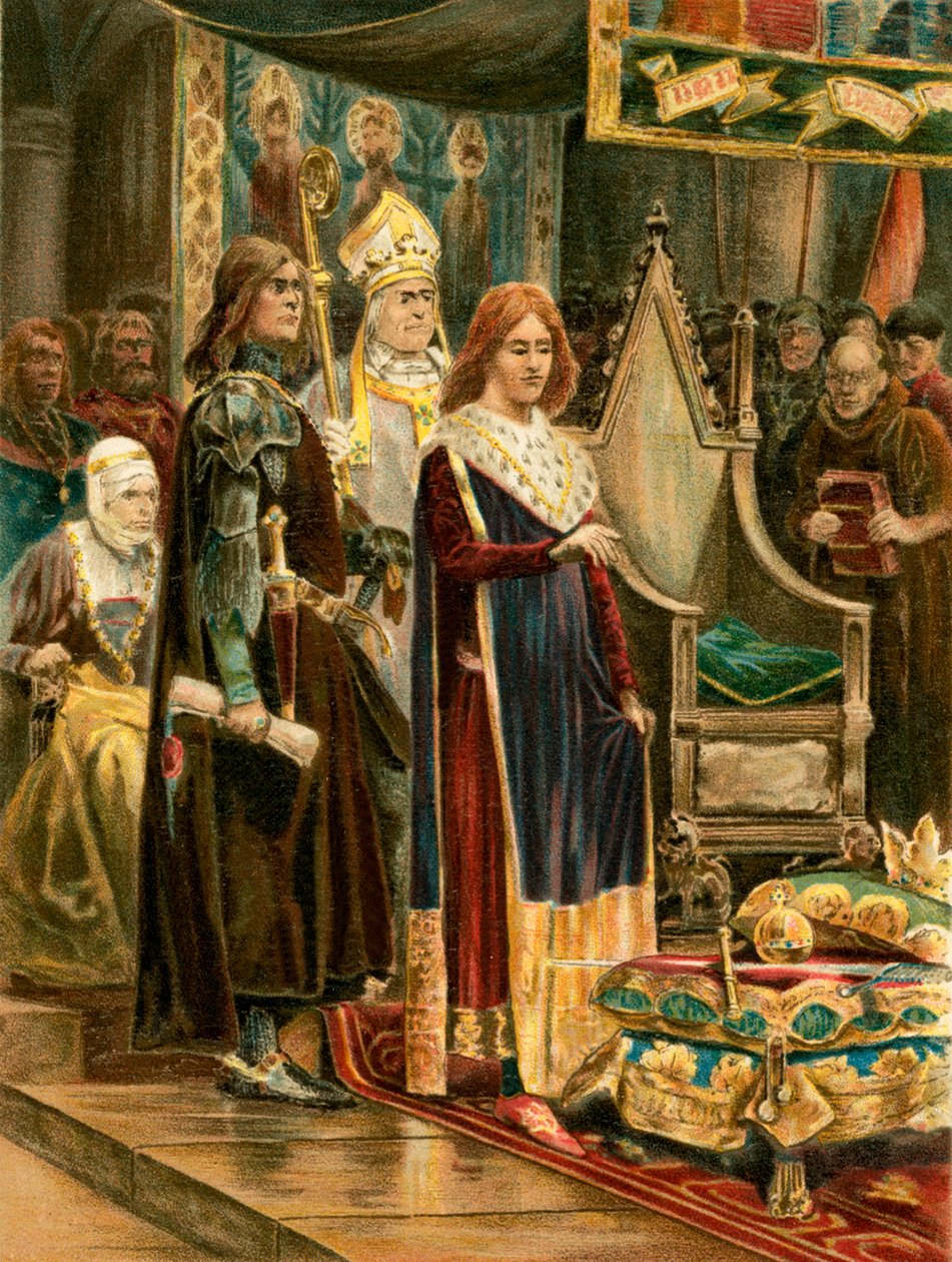 Die Investitur von Edward III. mit dem Pallium von English School