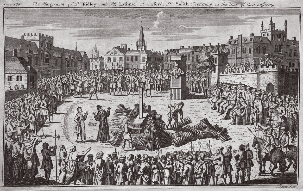 Das Martyrium von Dr. Ridley und Mr. Latimer in Oxford, Dr. Smith predigt zur Zeit ihres Leidens, Illustration aus 