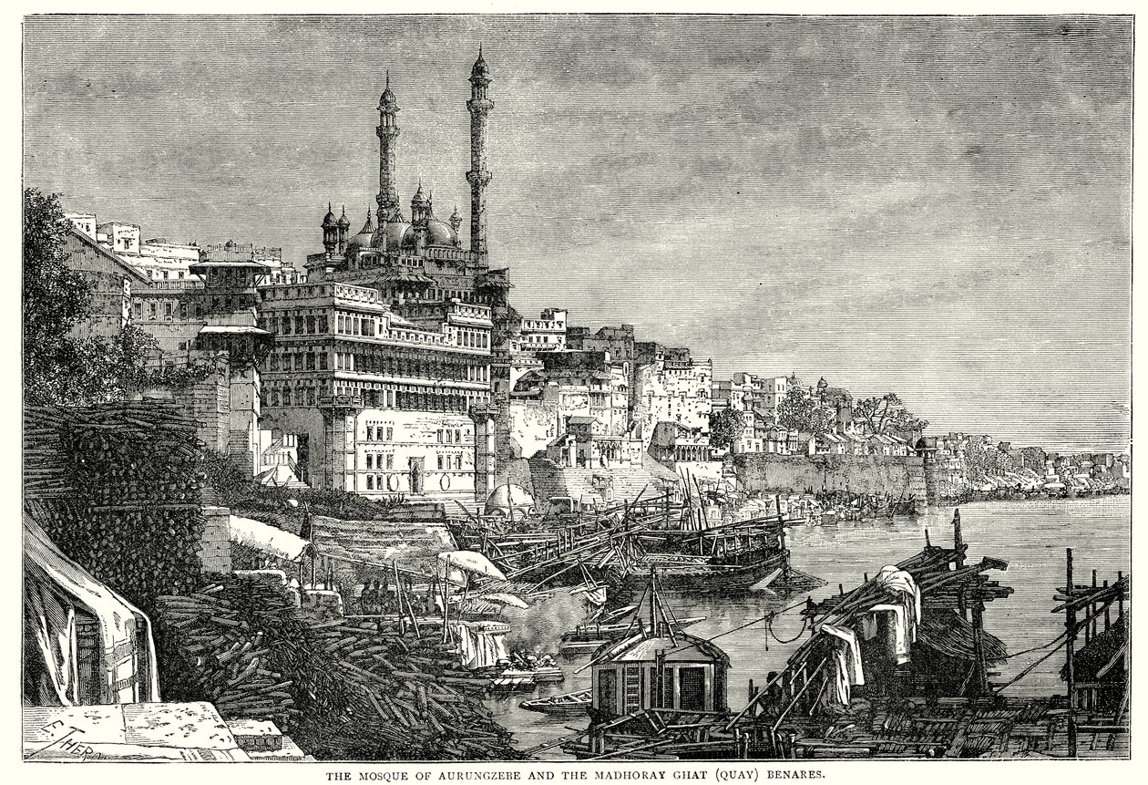 Die Moschee von Aurungzebe und der Madhoray Ghat Benares (Gravur) von English School