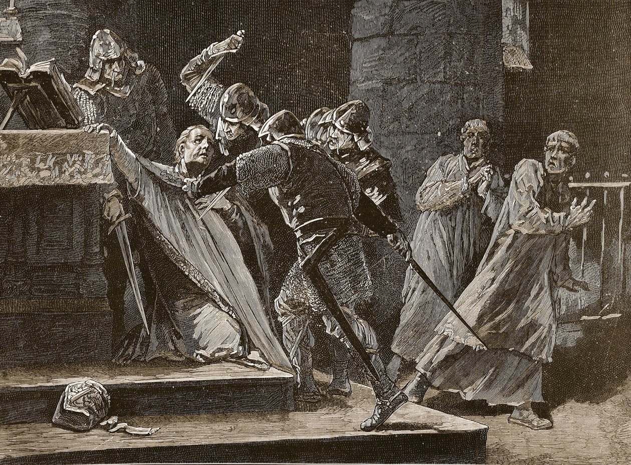 Der Mord an Becket in der Kathedrale von Canterbury, Illustration aus Cassells Illustrierter Geschichte Englands von English School