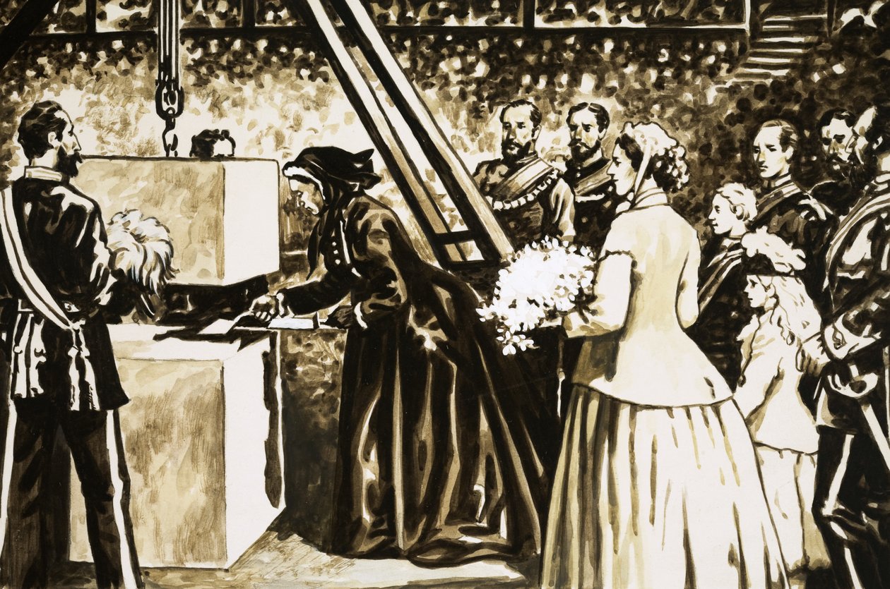 Die Eröffnung der Albert Hall durch die alternde Königin Victoria im Jahr 1871 von English School