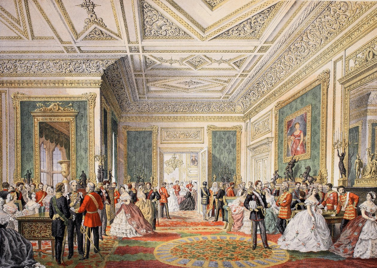 Die Unterzeichnung der Heiratsurkunde, aus Ein Gedenkbuch zur Hochzeit von Edward VII. und Alexandra von Dänemark, veröffentlicht 1864 von English School