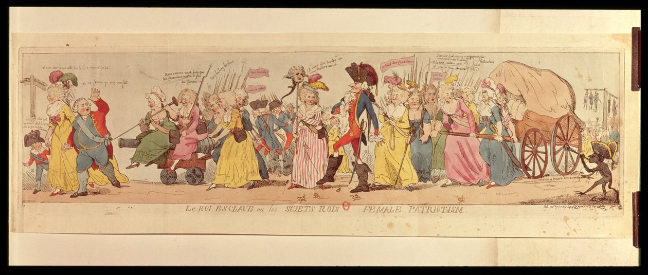 Die Frauen von Les Halles bringen Ludwig XVI. (1754-93) von Versailles, veröffentlicht von S.W. Fores, 1789 von English School