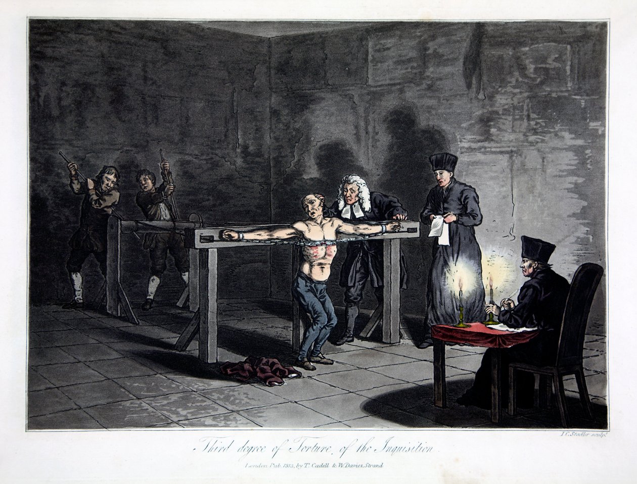Dritte Stufe der Folter der Inquisition, graviert von L.C. Stadler, veröffentlicht von Cadell & Davies, London, ca. 1813 von English School