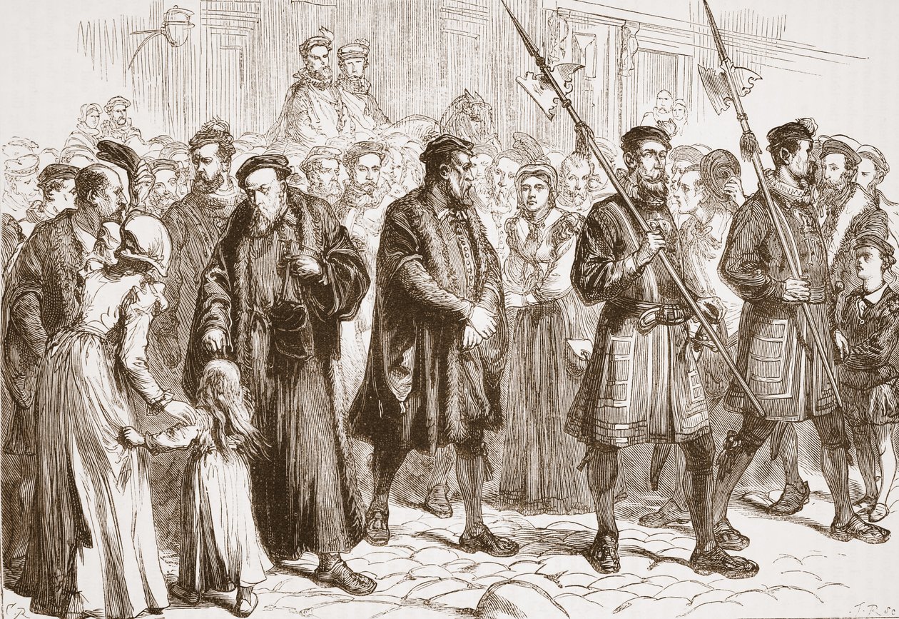 Thomas Bilney auf dem Weg zum Scheiterhaufen, Illustration aus 