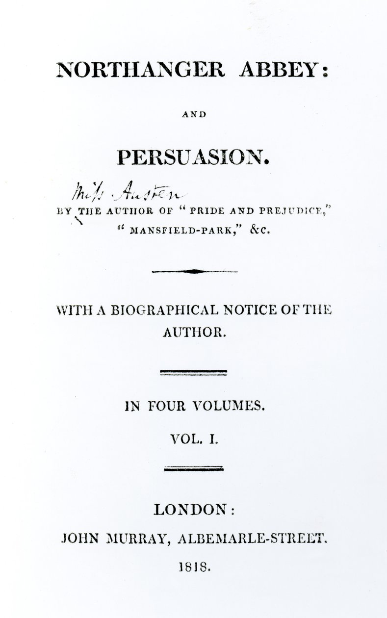 Titelseite zu Northanger Abbey und Persuasion von Jane Austen, Erstausgabe, 1818 von English School