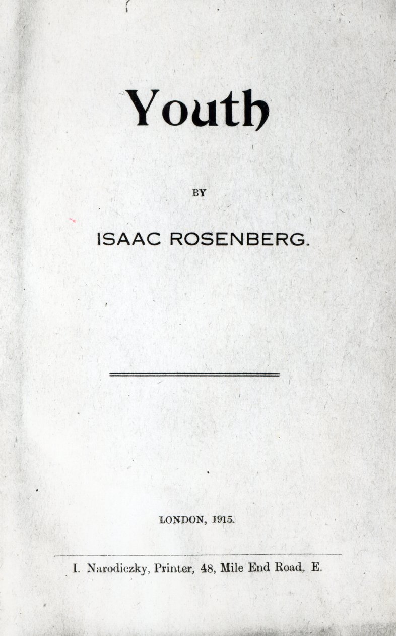 Titelseite zu Youth, einer Gedichtsammlung von Isaac Rosenberg, Erstausgabe 1915 von English School