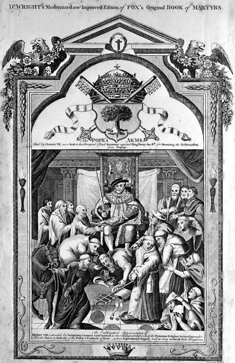 Titelseite, Die Waffen des Papstes aus Das neue und vollständige Buch der Märtyrer von Paul Wright von English School