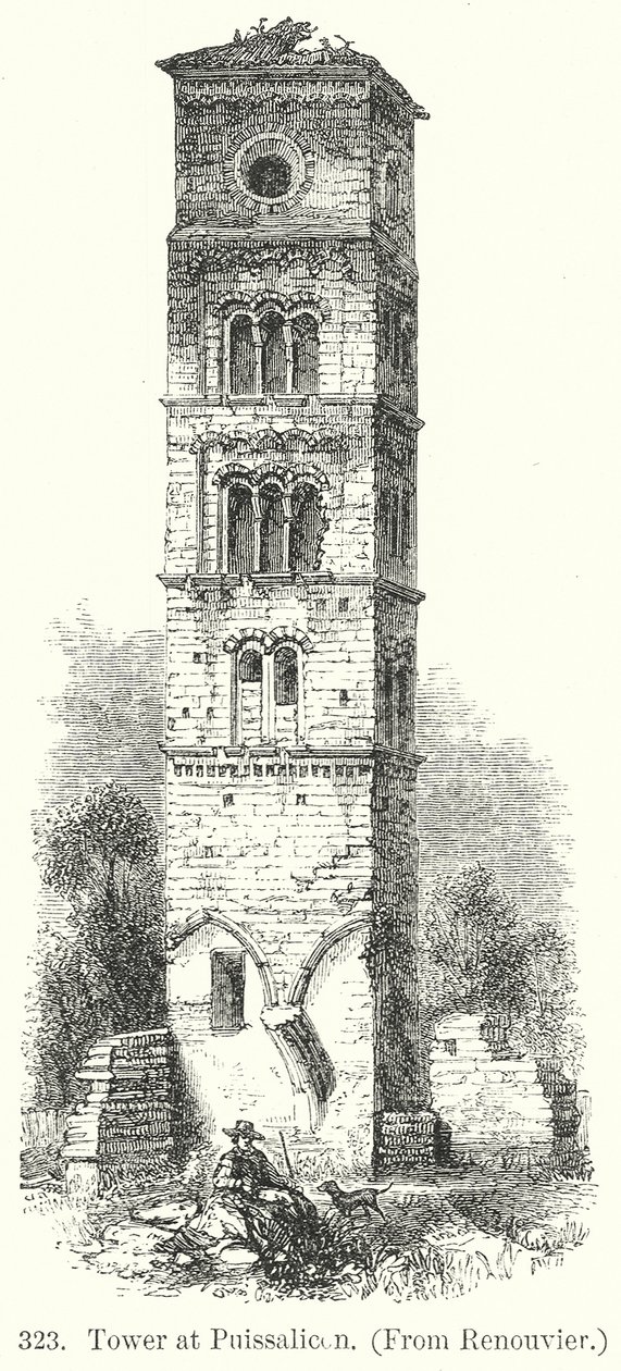 Turm in Puissalicon (Gravur) von English School