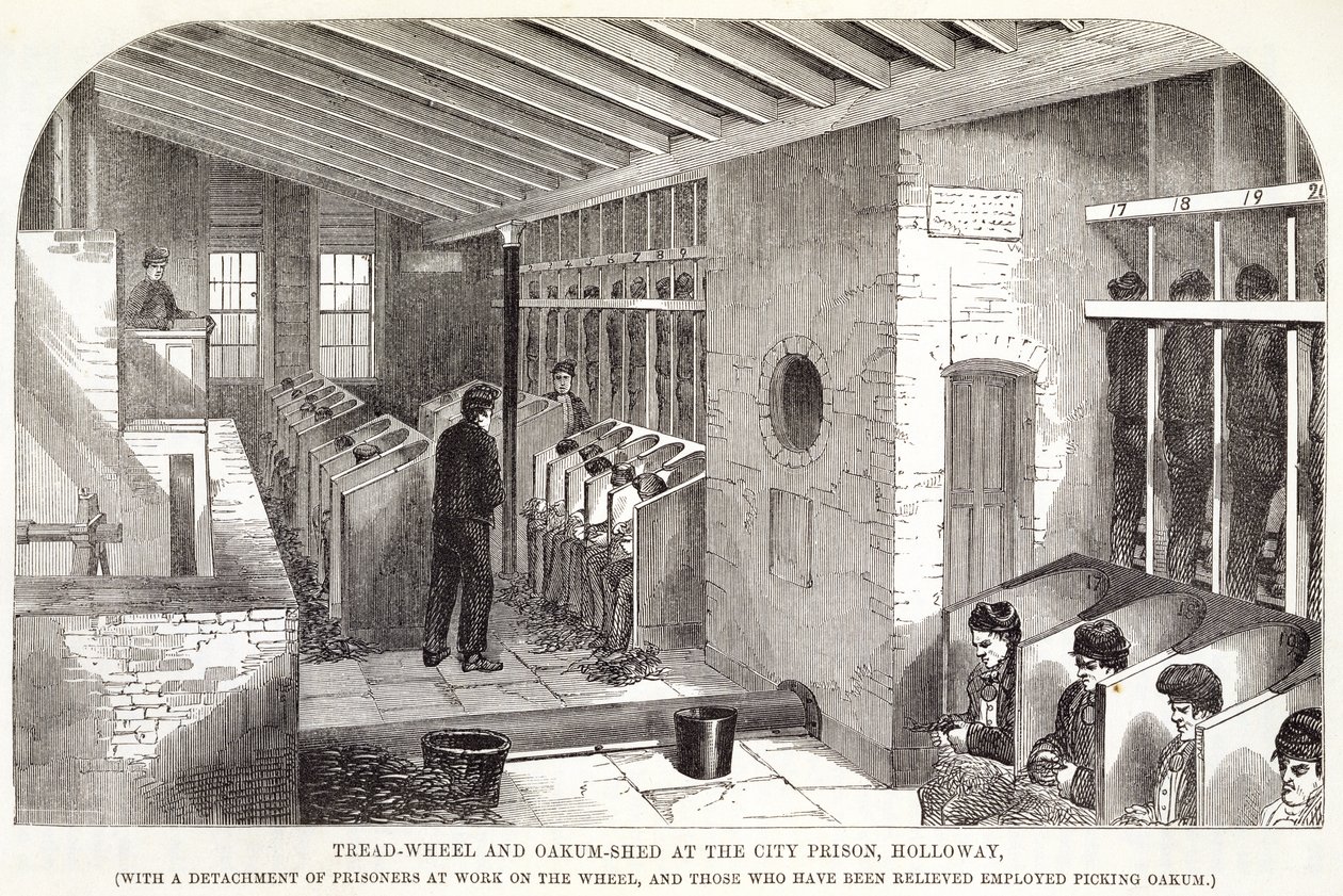 Tretmühle und Eichenumhüllung im Stadtgefängnis, Holloway, aus The Criminal Prisons of London and Scenes of Prison Life von Henry Mayhew (1812-87) und John Binny, 1862 von English School