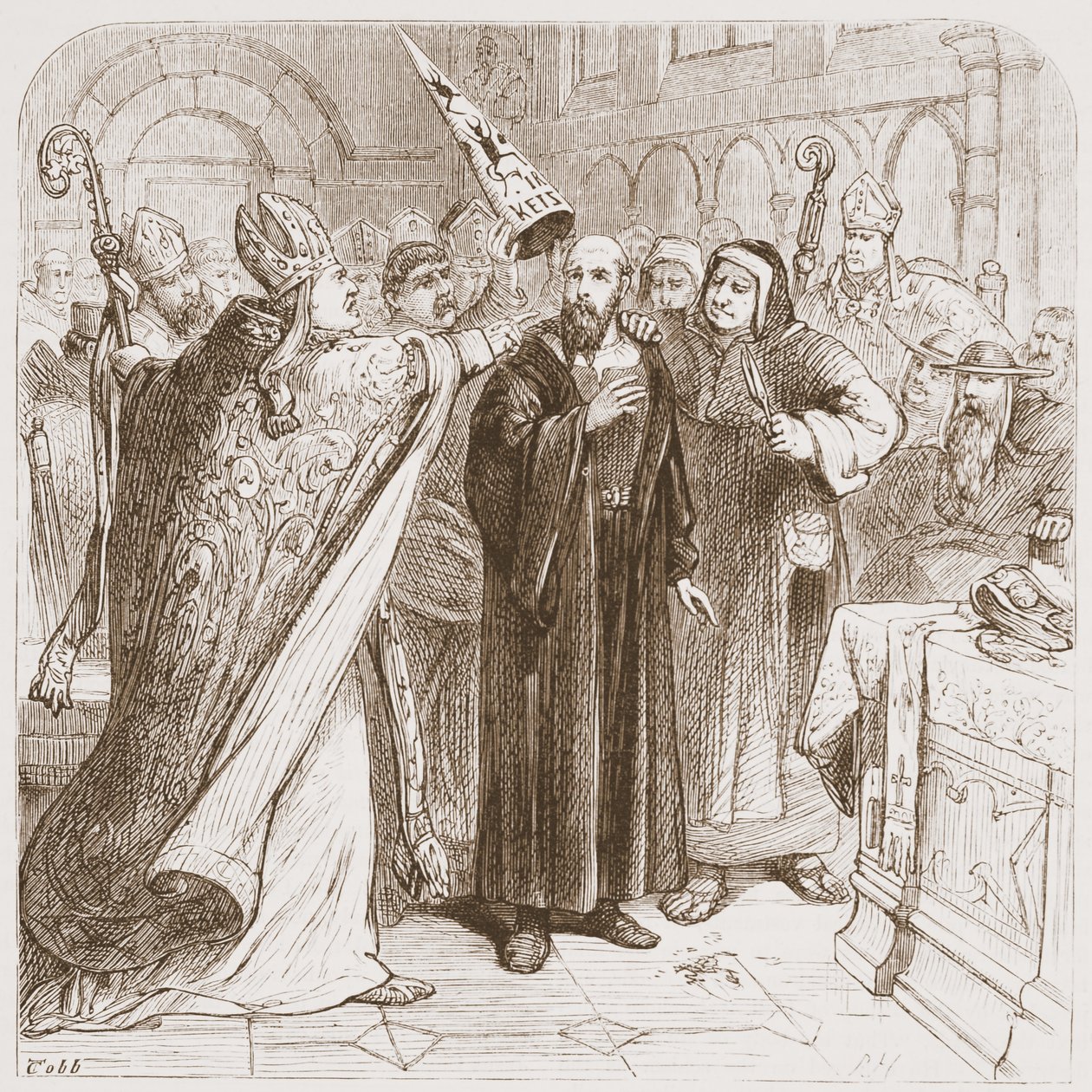 Prozess gegen Hus: Erniedrigung des Märtyrers, Illustration aus Die Geschichte des Protestantismus von James Aitken Wylie, veröffentlicht 1878 von English School