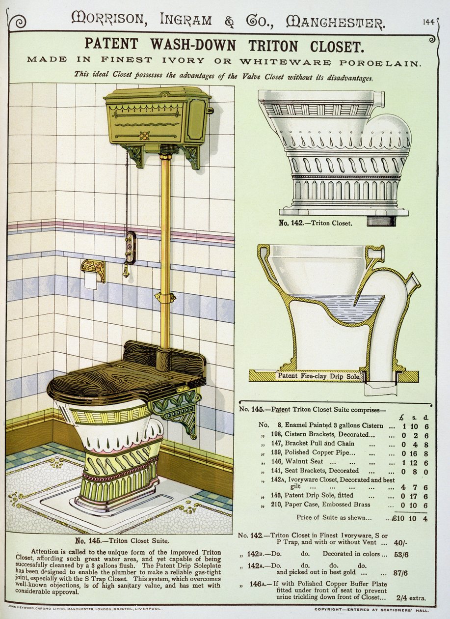 Triton Schrank aus einem Katalog von Sanitärartikeln, produziert von Morrison, Ingram & Co., Manchester, veröffentlicht um 1890 von English School