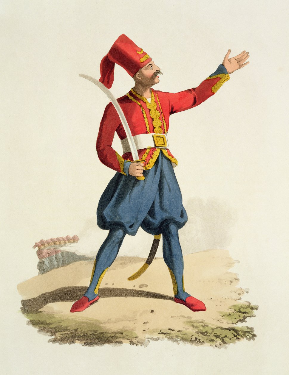 Türkischer Soldat, aus Kostüme der verschiedenen Nationen, Band VII, Die Militäruniform der Türkei, von Thomas MacLean, veröffentlicht ca. 1800-18 von English School