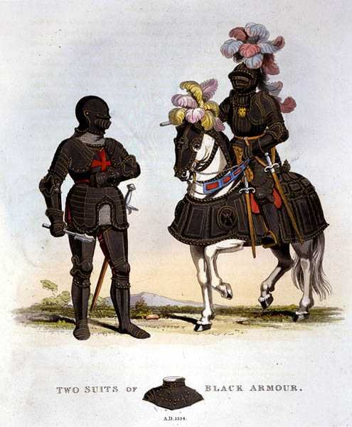 Zwei schwarze Rüstungen von English School