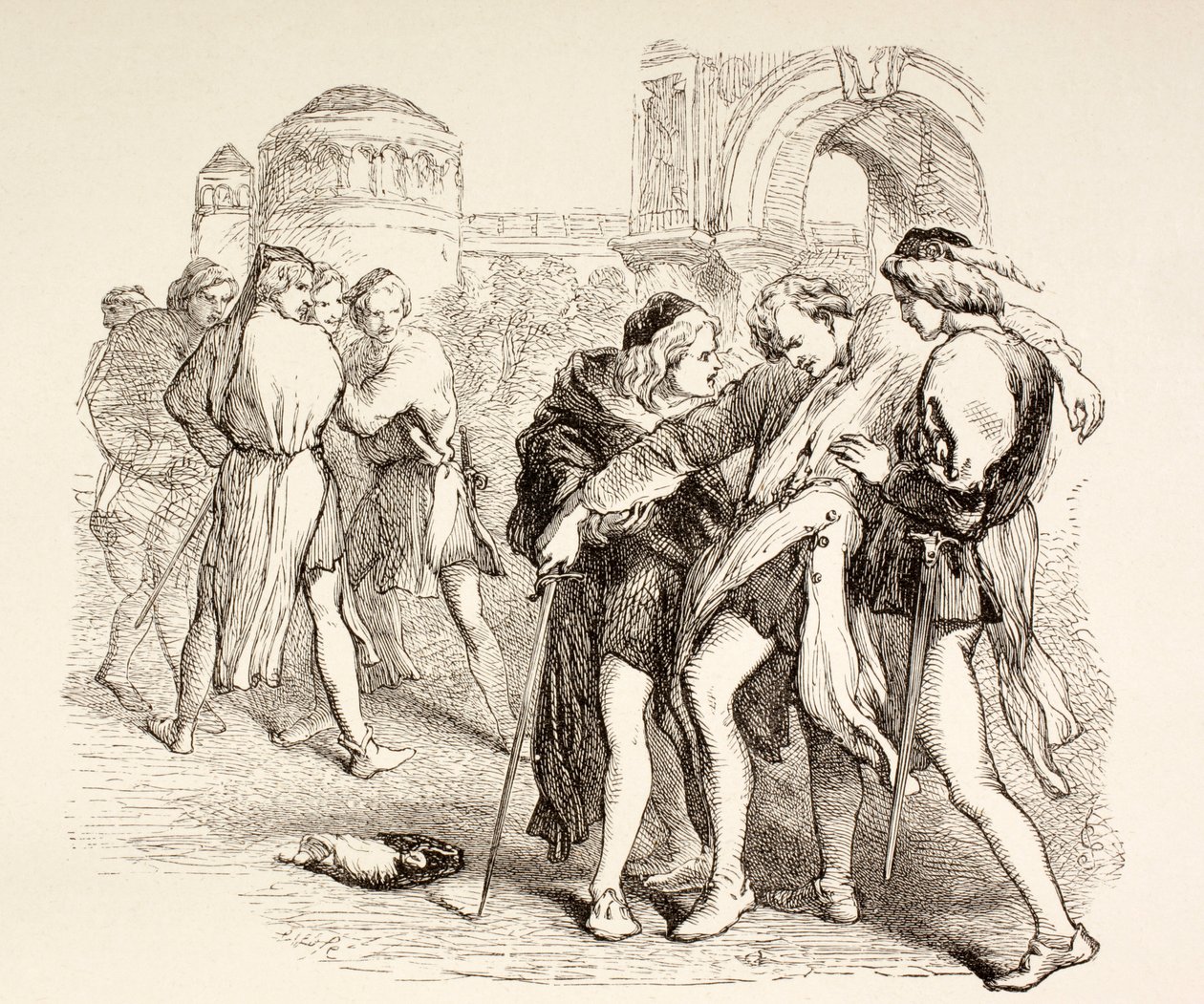 Tybalt wird von Romeo tödlich verwundet, Illustration aus Romeo und Julia, aus 