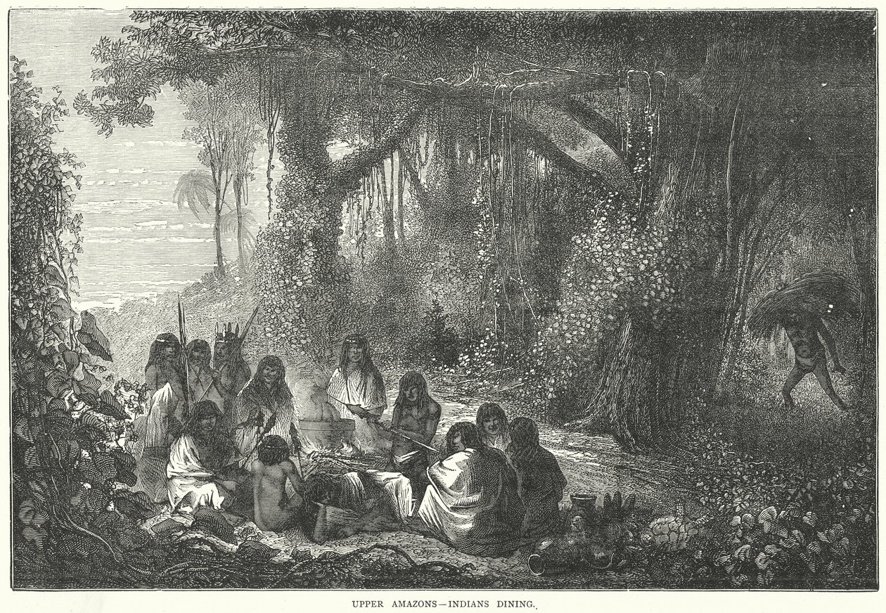 Obere Amazonas – Indianer beim Essen (Gravur) von English School