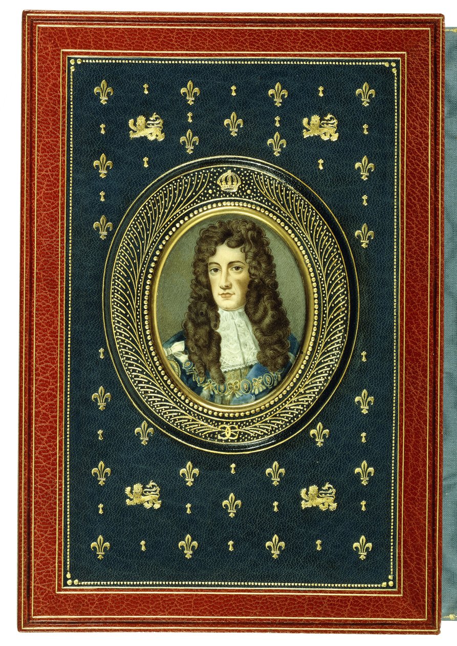 Oberer Einband, mit ovalem Porträtminiatur von Charles II, 1902 von English School