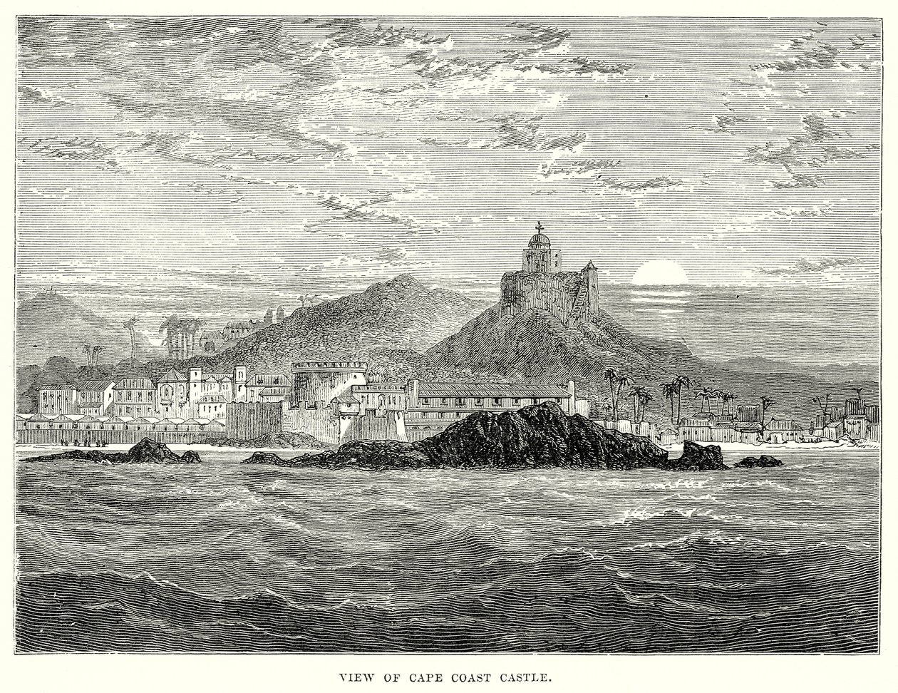 Ansicht des Cape Coast Castle (Gravur) von English School