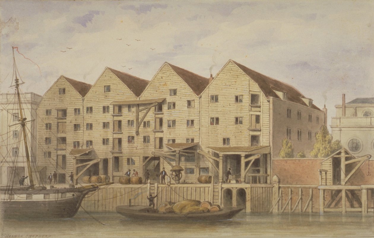 Ansicht von Chamberlains Wharf, Tooley Street, 1846 von English School