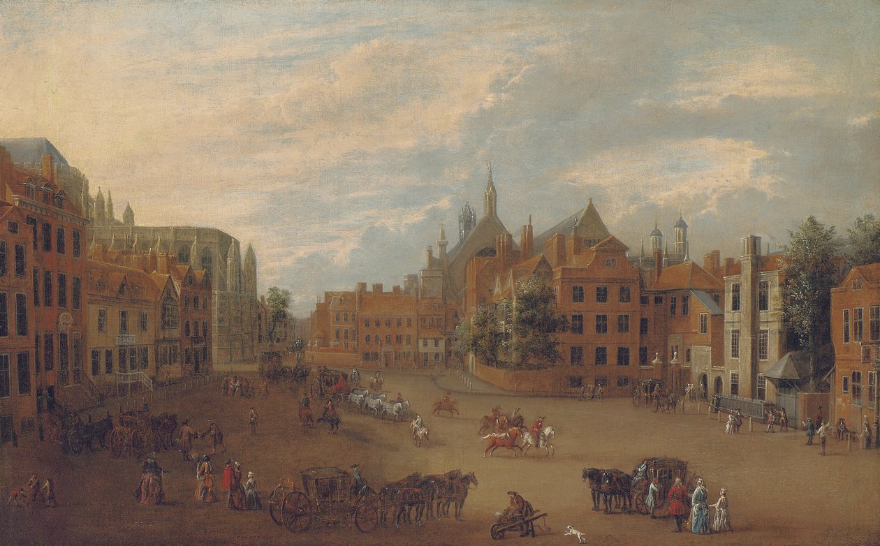 Ansicht des Old Palace Yard, Westminster, mit dem Ostende der Westminster Abbey und der Kapelle von König Heinrich VII. links, c.1700 von English School