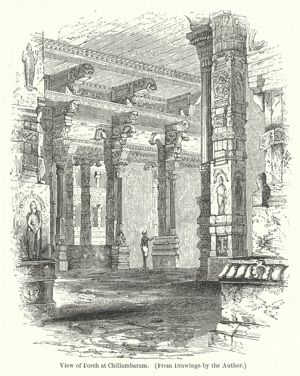 Ansicht der Veranda in Chillambaram (Gravur) von English School