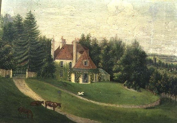 Ansicht eines Hauses und eines Gartens von English School