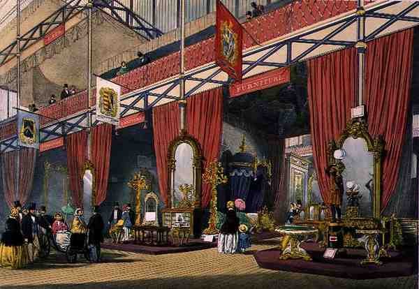 Ansicht des Möbelbereichs der Großen Ausstellung von 1851, aus Dickinsons umfassenden Bildern (Farblithografie) von English School