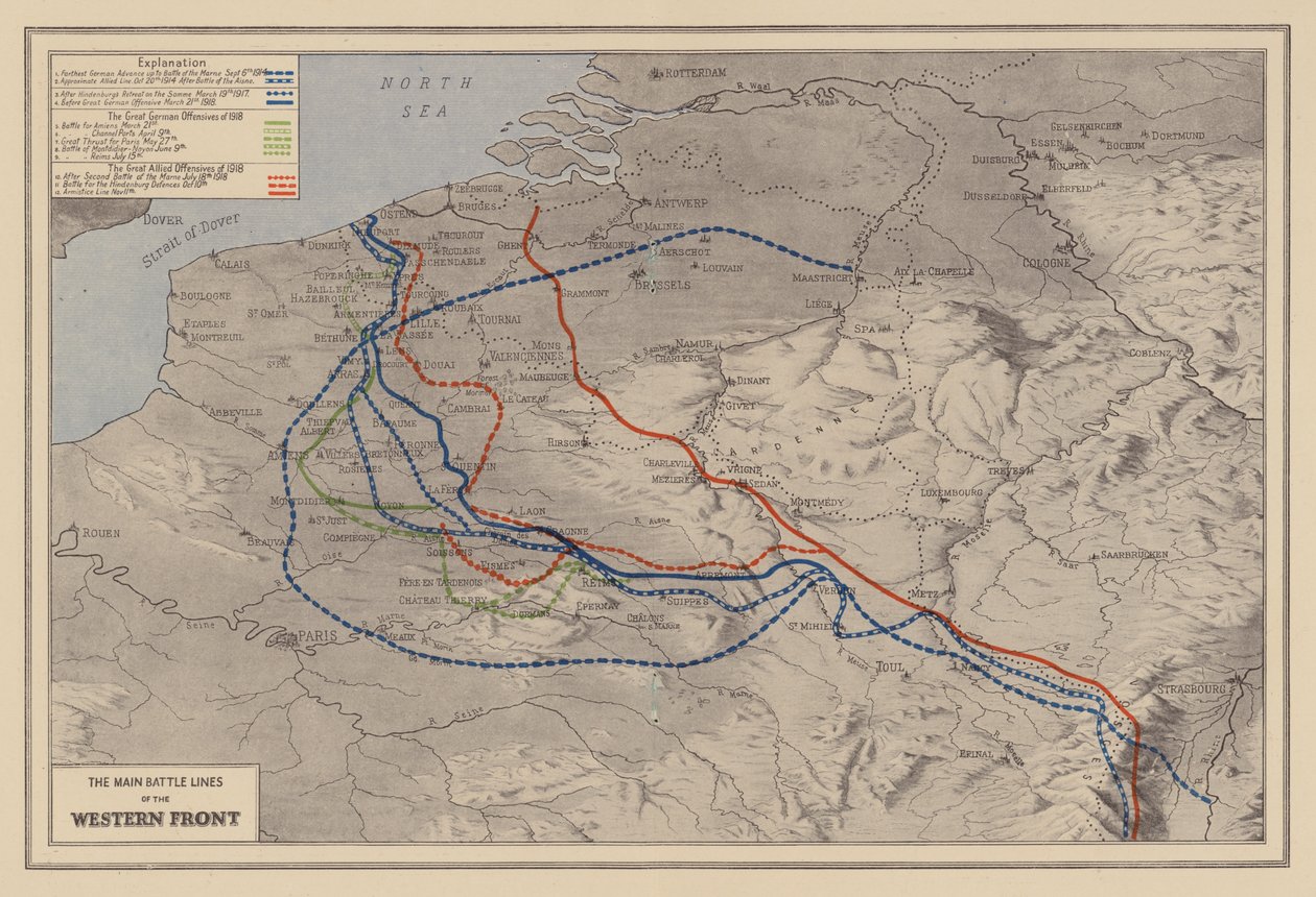 Erster Weltkrieg: Die Hauptkampflinien der Westfront von English School