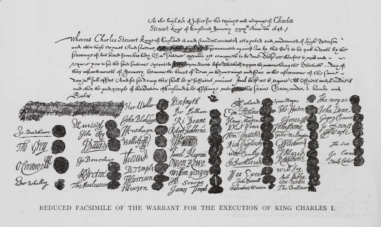 Vollstreckungsbefehl für die Hinrichtung von König Karl I. von English School