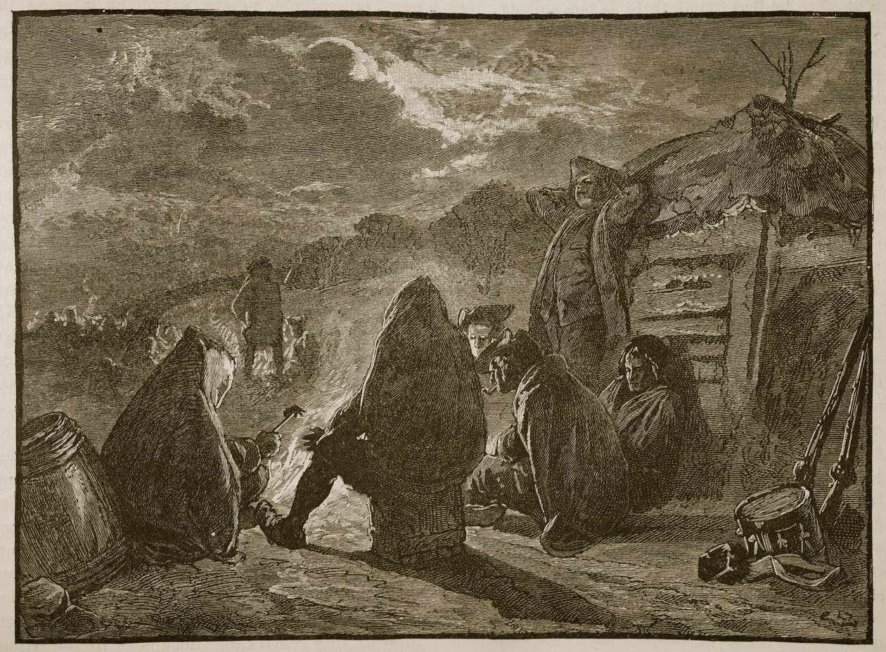 Washington am Lagerfeuer in Valley Forge, Illustration aus Cassells Illustrierter Geschichte Englands von English School