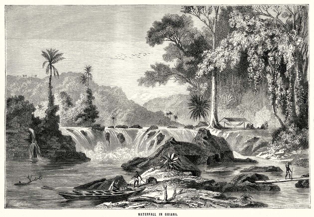 Wasserfall in Guiana (Gravur) von English School