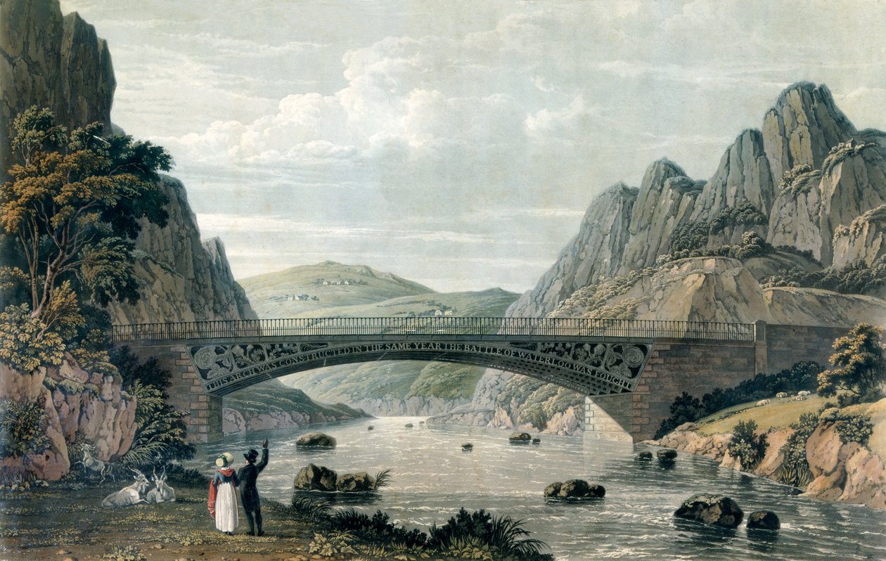 Waterloo-Brücke über den Fluss Conwy, Wales (Farbstich) von English School