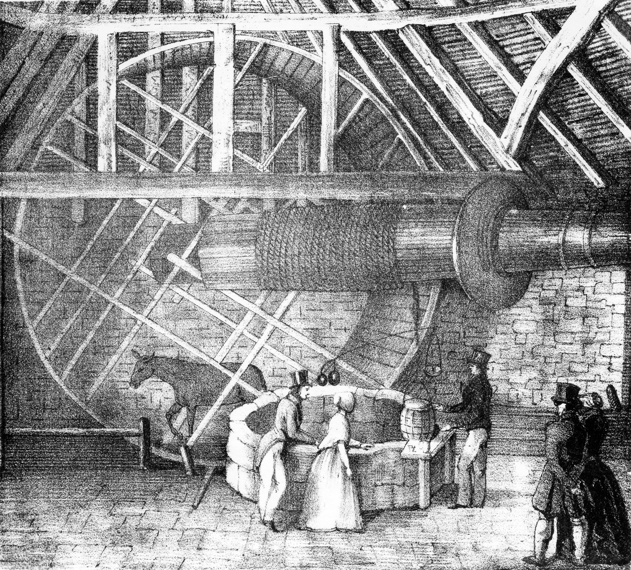 Brunnenaufzug betrieben von einem Esel, um 1870 von English School
