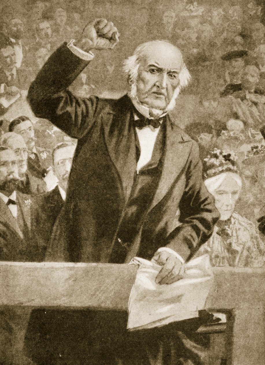 William Gladstone spricht bei einer Versammlung in Liverpool am 24. September 1896 von English School