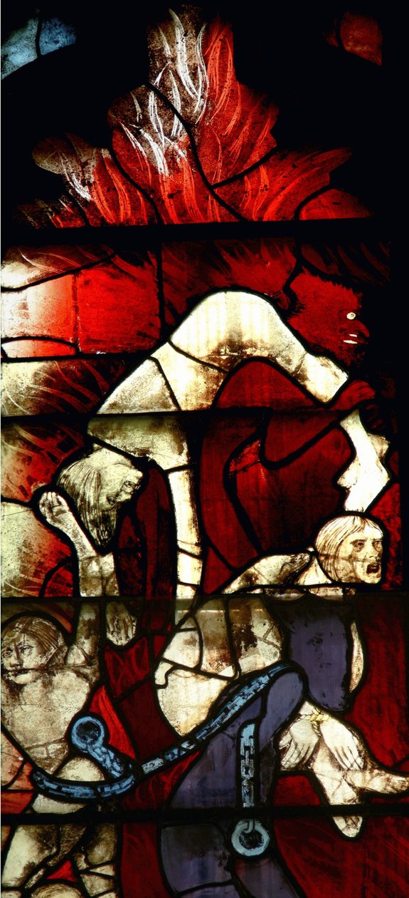 Fenster mit Darstellung einer Jüngsten Gerichtsszene (Buntglas) von English School