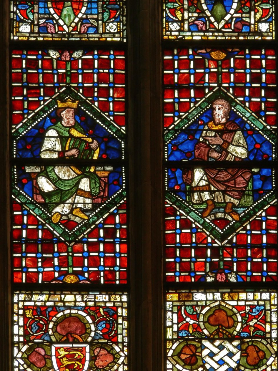Fenster, das eine genealogische Figur zeigt: David und Nathan von English School