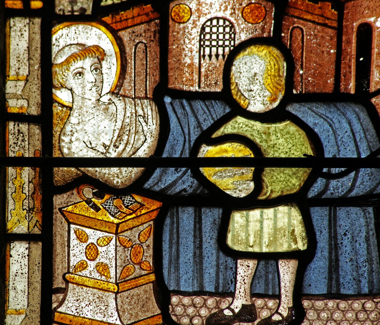 Fenster Nr. 5 zeigt St. Neot erhält die zwei Fische von English School