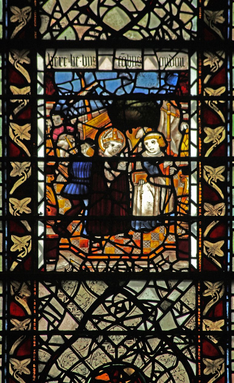 Fenster w58 mit einer Szene aus der Geschichte des hl. Thomas Becket - eine Einschiffungsszene von English School