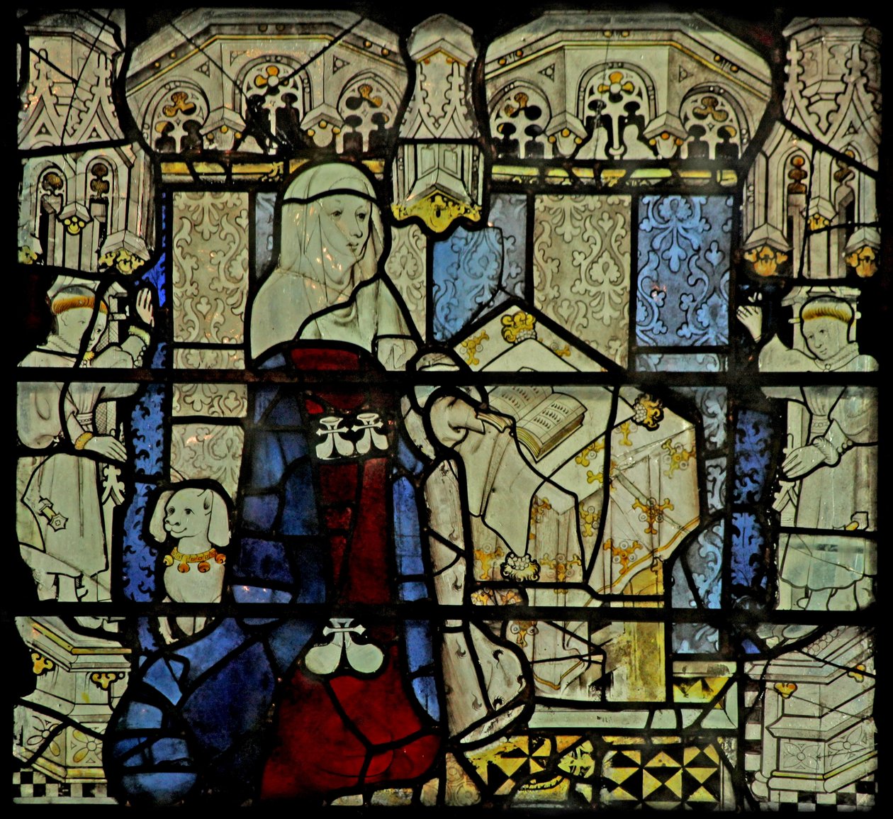Fenster w5 mit einer Stifterin - Dame (und Hund) von English School