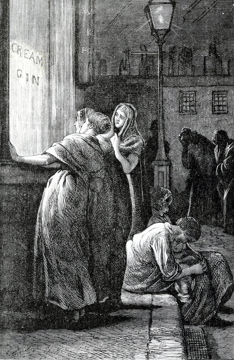 Frauen und Gin trinken, 19. Jahrhundert von English School