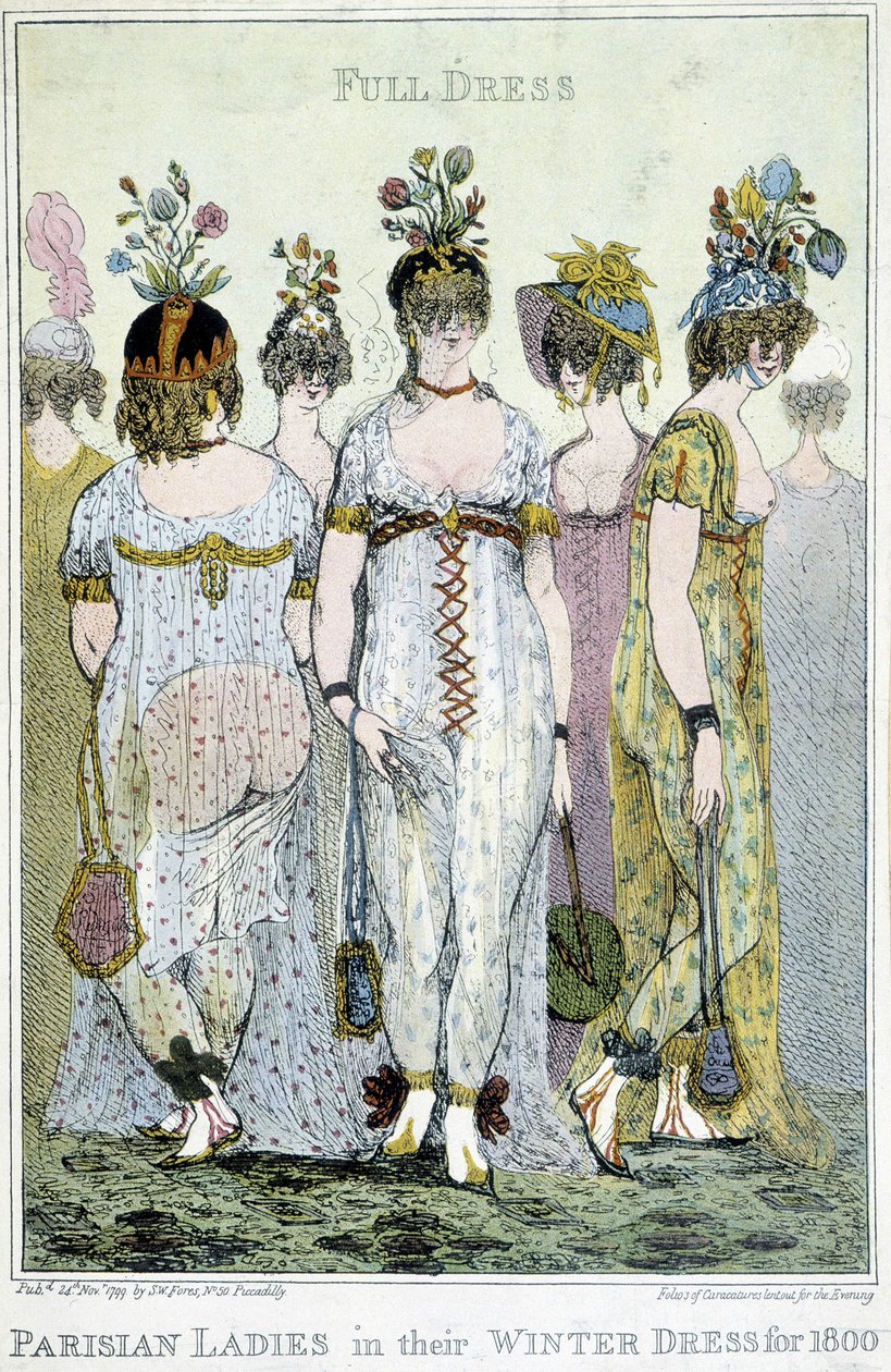 Wunderbar: Pariser Frauen in ihren Winterkleidern für 1800, englische Karikatur. von English School