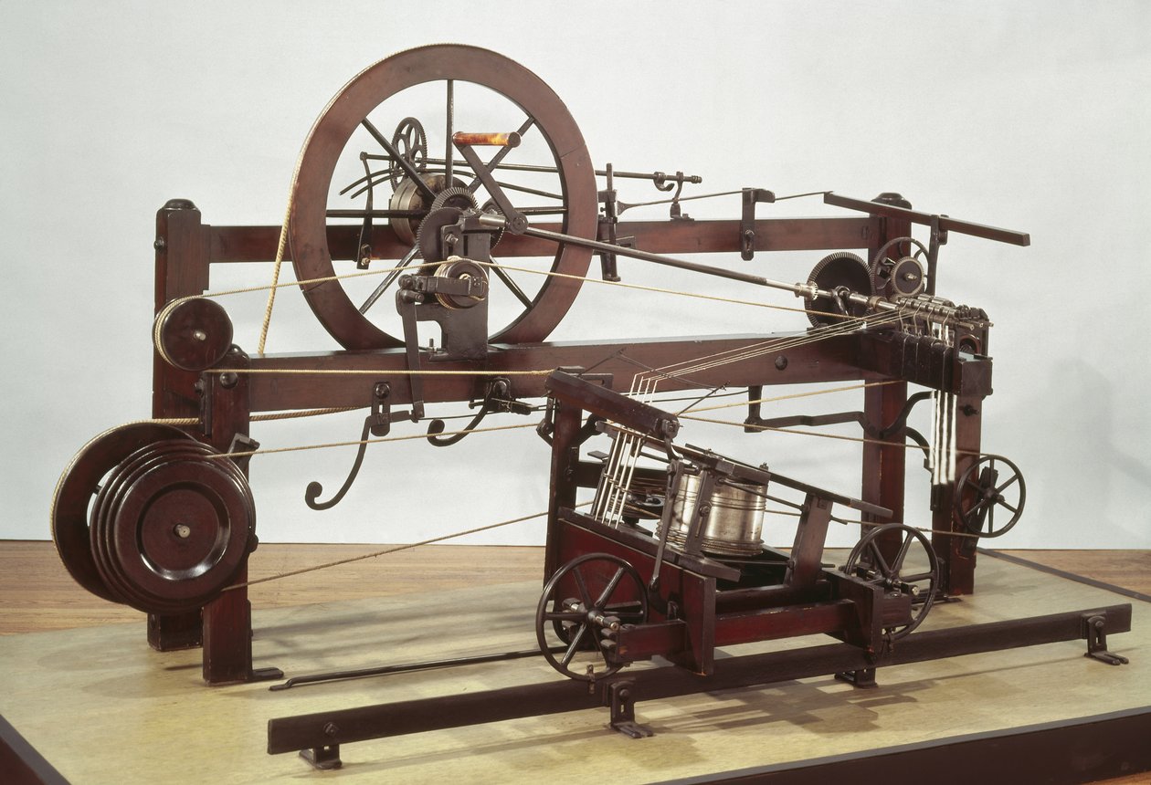 Replik des Spinnmule-Rahmens, erfunden von Samuel Crompton, ca. 1772-79 von English School English School