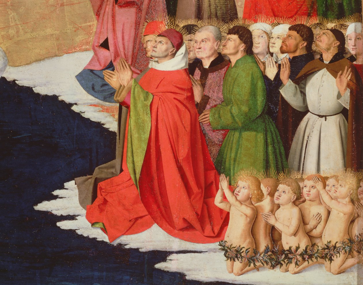 Klerus und Kinder (Detail aus der Krönung der Jungfrau), 1453-54 von Enguerrand Quarton