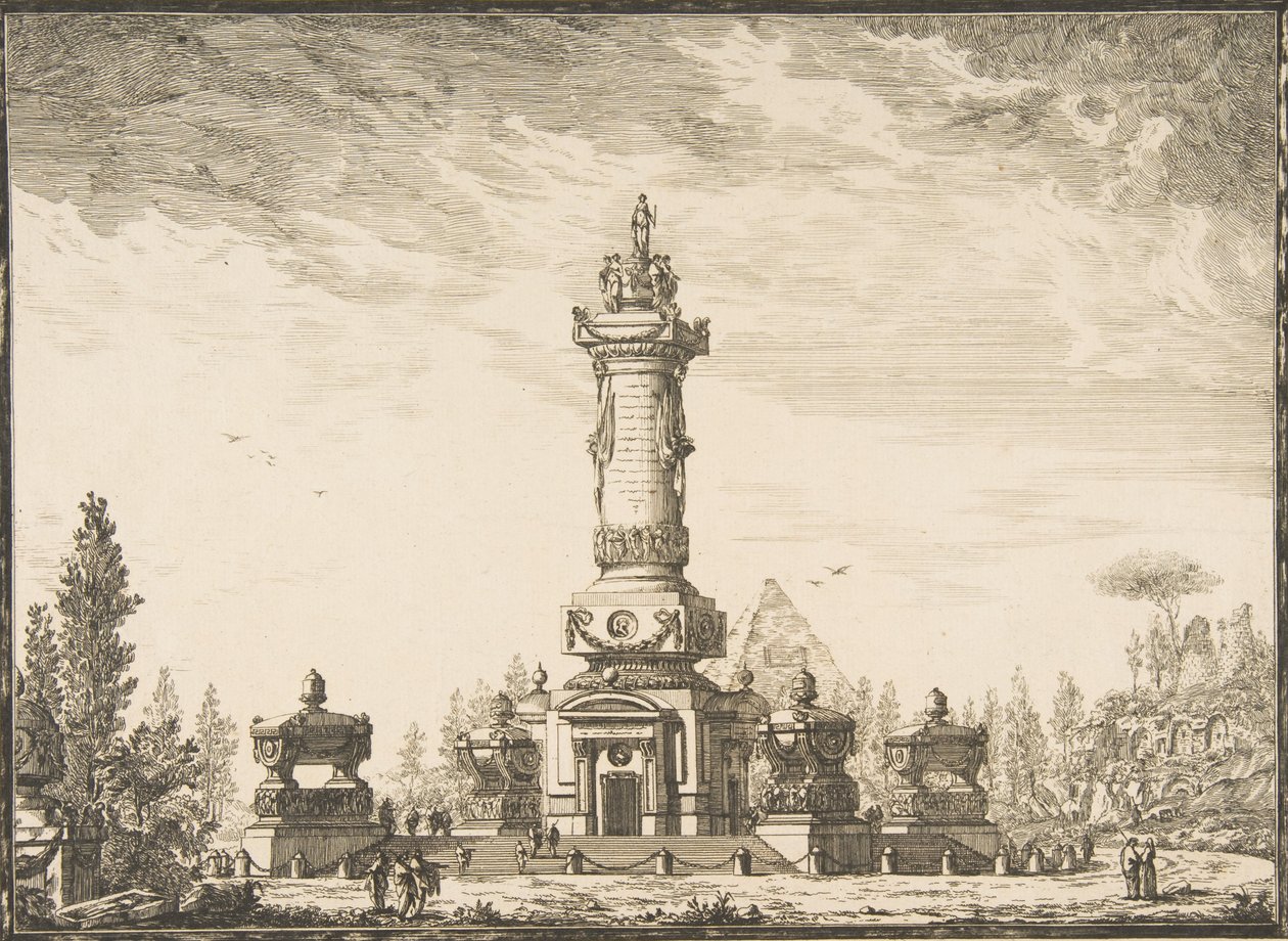 Perspektivische Erhebung einer Grabesäule für die Bestattung..., 1746-50 von Ennemond Alexandre Petitot