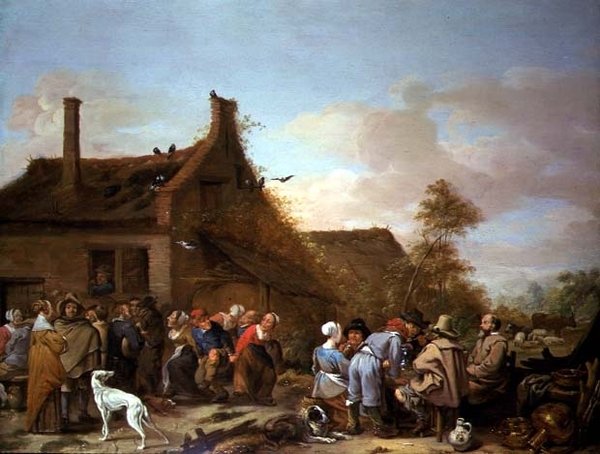 Bauern feiern vor einem Gasthaus von Erasmus de Bie
