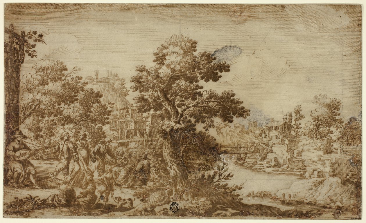Landschaft mit Tänzern und Musikern von Ercole Bazzicaluva